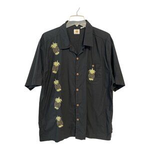 Vintage 2000s Sol Wear Pineapple Shirt Men’s XL – Black Embroidered Hawaiian But